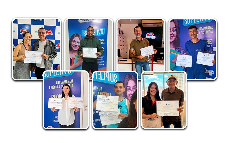 Alunos do Supletivo Computron exibindo seus certificados de conclusão